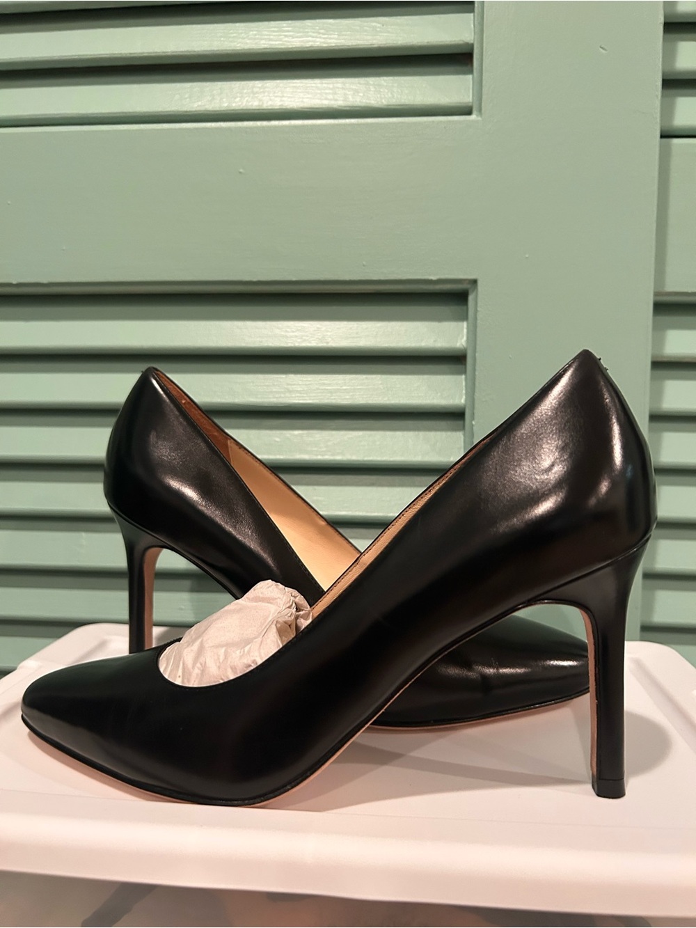 Cole Haan Black Leather Pointed-Toe Stiletto Pumps - Picture 2 of 5